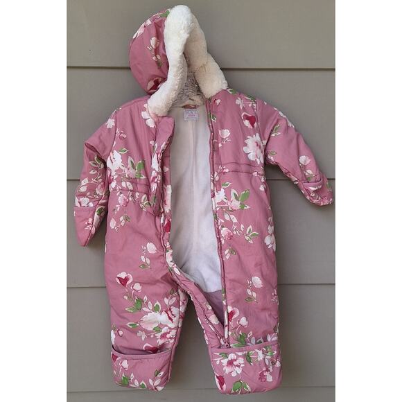 The Childrens Place Baby Toddler Girl Pink Floral Snowsuit Winter Outfit 9-12 mo - Picture 3 of 11